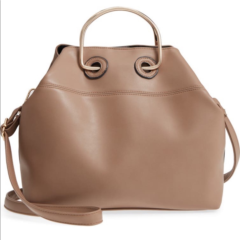 Leith Metal Handle Taupe Faux Leather Tote bag